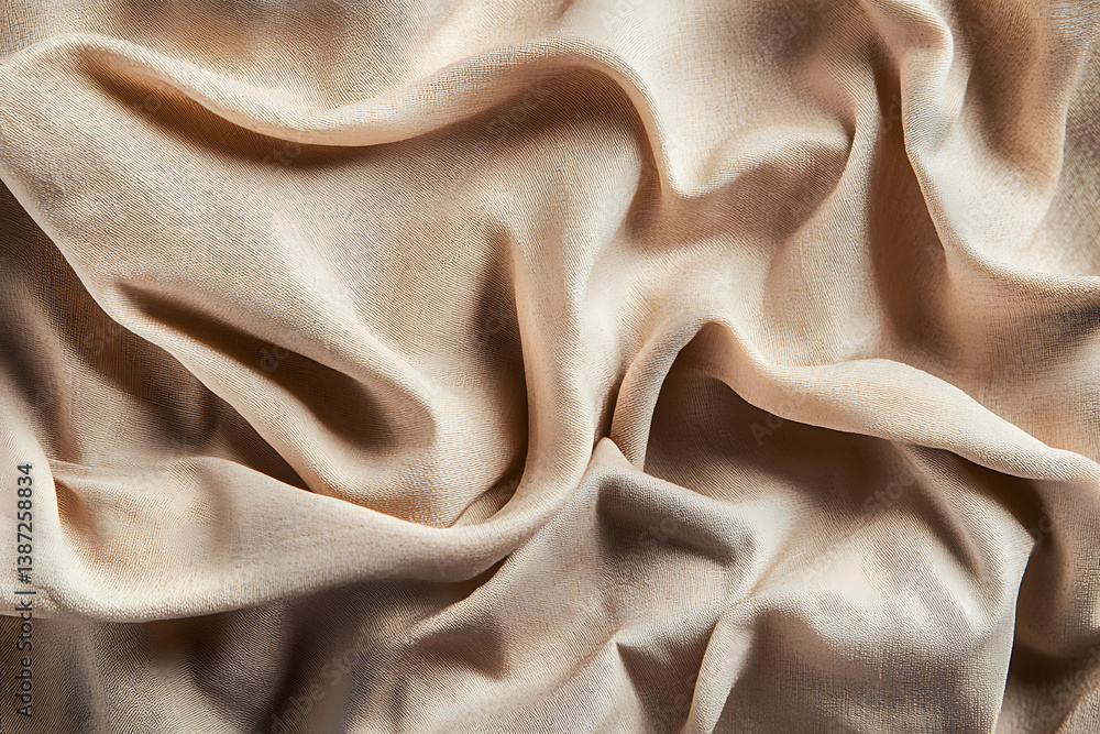 Poster beige fabric texture with delicate draping soft, luxurious material for backgrounds, textiles, and d