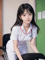 笑顔で患者に対応する看護師の若い女性