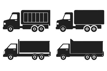 set of Cargo truck silhouette vector illustration