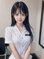 笑顔で患者に対応する看護師の若い女性