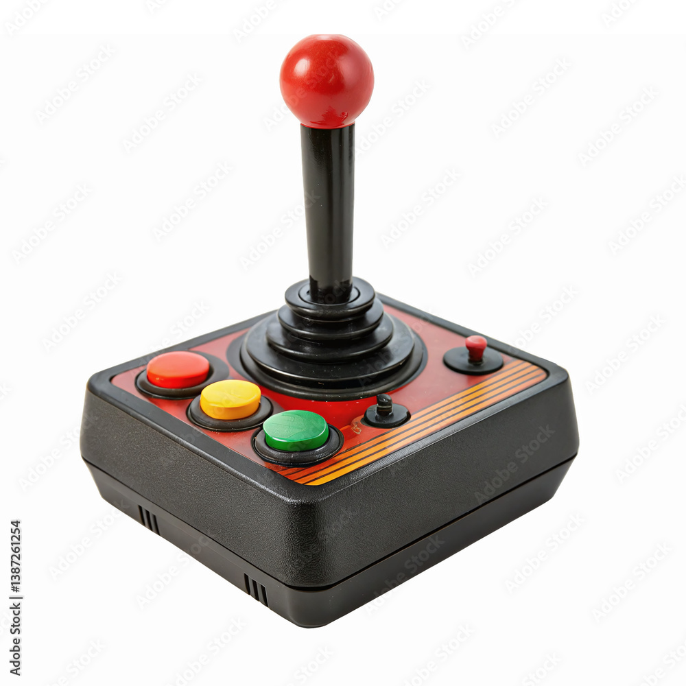 Poster retro arcade joystick gaming controller with colorful buttons for vintage gaming experience