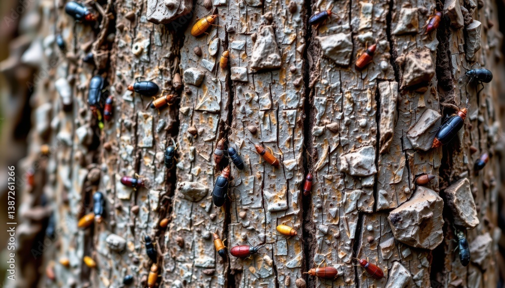 Poster bark with insects generate an image of bark with noticeable insect trails and habitats, adding depth