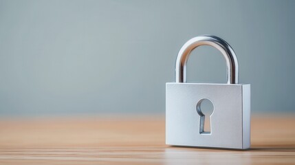 Naklejka premium Silver Padlock on Wooden Surface with Blurred Background Representing Security and Protection Concepts