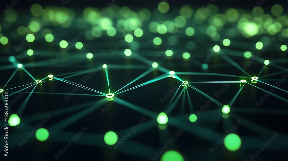 Poster a dark background with complex circuit patterns highlighted in vibrant green, resembling a network o