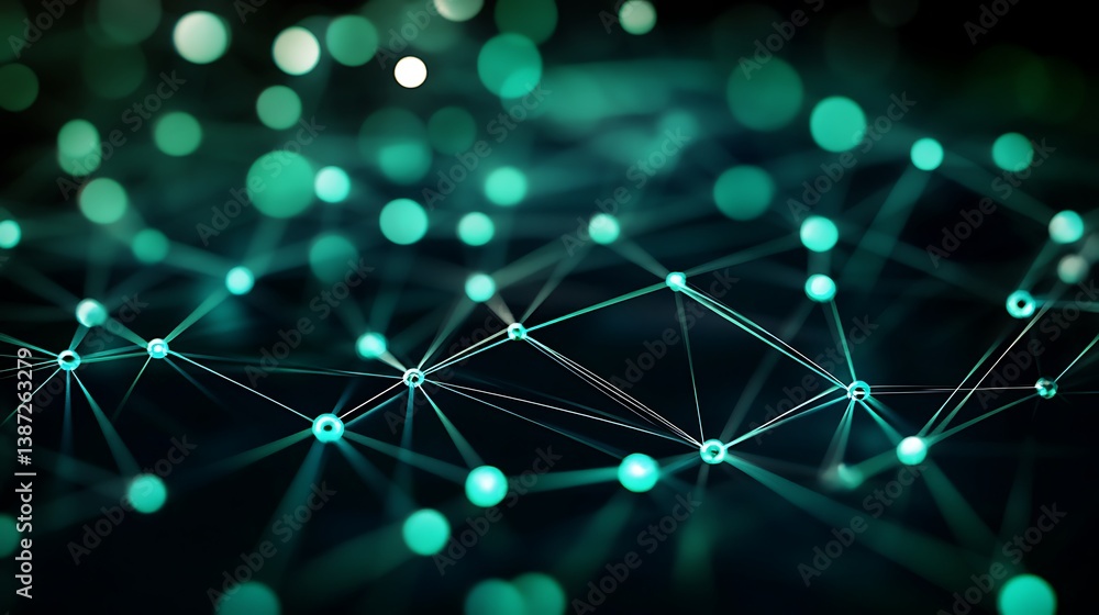 Poster a dark background with complex circuit patterns highlighted in vibrant green, resembling a network o