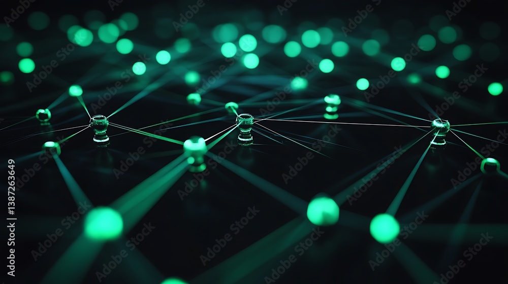 Poster a dark background with complex circuit patterns highlighted in vibrant green, resembling a network o