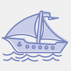 Icon sail ship. Transportation elements. Icons in two tone style. Good for prints, posters, logo, sign, advertisement, etc.