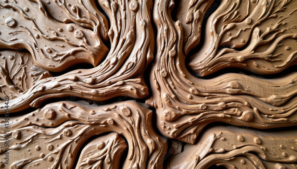 Poster sculpted wood generate an image depicting carved wood with intricate textures and patterns resemblin