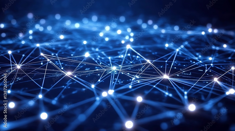 Poster a digital circuit board design with glowing lines and nodes, creating a high-tech, interconnected we