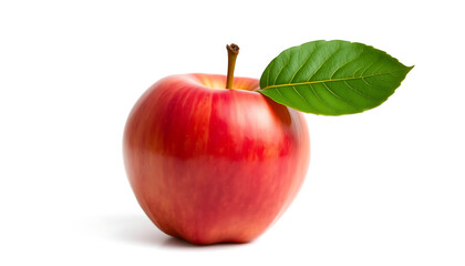Fresh Juicy Apple with Leaf Isolated on Clean White Background

