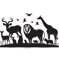 set of animal silhouette vector style minimalist white background