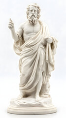 Fototapeta premium Head and shoulders detail of the ancient stoic man sculpture out of marble. old greek or roman bust sculpture Isolated on white background