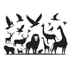 set of animal silhouette vector style minimalist white background