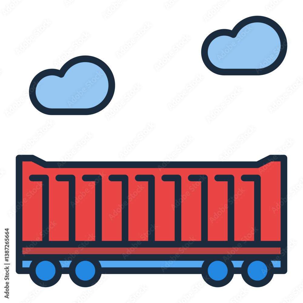Poster red shipping container with wheels vector colored icon