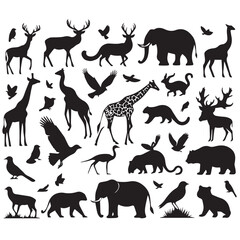 set of animal silhouette vector style minimalist white background