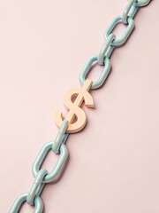 Obraz premium Artistic Representation of Chain Links with Dollar Symbol on Pastel Background