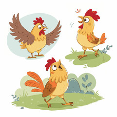 Yellow chicken walk and jump cycle, ready for animation. Vector clip art illustration with simple gradients. Each on a separate layer.