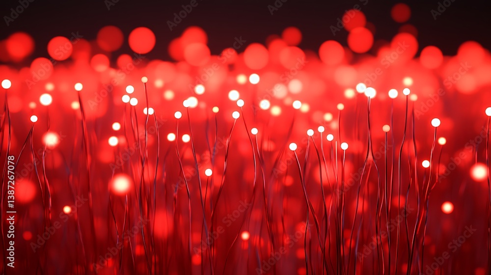 Poster a digital network of interconnected circuit lines, glowing in bright red, representing the data tran