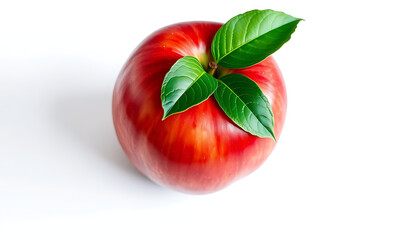 Fresh Juicy Apple with Leaf Isolated on Clean White Background

