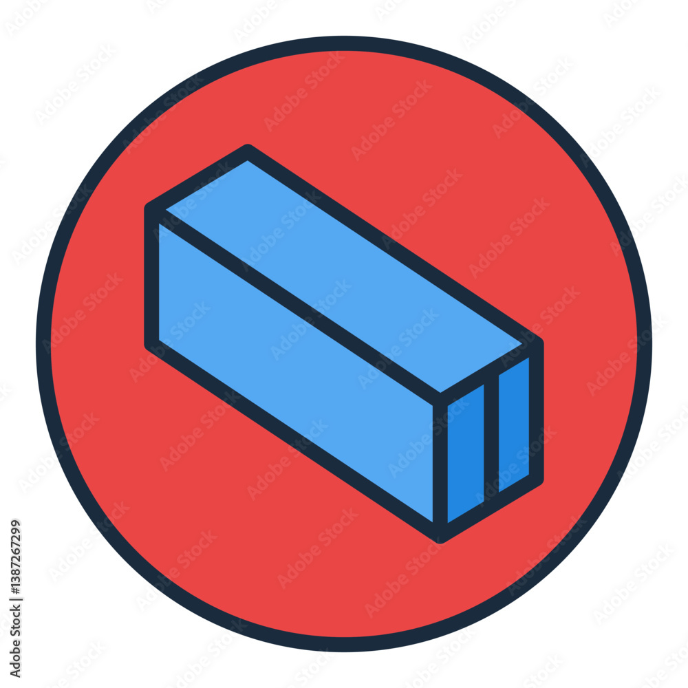 Poster blue container in red circle vector colored icon