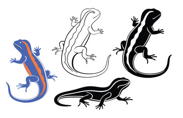Fototapeta premium Black Lizard Silhouette Vector Set: Stylized Reptile Clipart in Vintage Tattoo and Wildlife Design Style. Adobe Art and Illustrator.