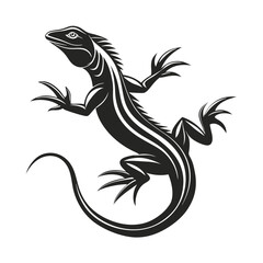 Black Lizard Silhouette Vector Set: Stylized Reptile Clipart in Vintage Tattoo and Wildlife Design Style. Adobe Art and Illustrator.
