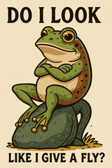 Sitting Frog Illustration with Arms Crossed and Funny Attitude