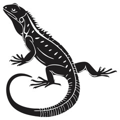 Black Lizard Silhouette Vector Set: Stylized Reptile Clipart in Vintage Tattoo and Wildlife Design Style. Adobe Art and Illustrator.