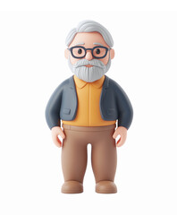 Obraz premium 3D Cartoon Grandfather Character with Glasses and Gray Beard for Family and Community Themes