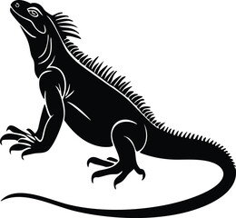 Black Lizard Silhouette Vector Set: Stylized Reptile Clipart in Vintage Tattoo and Wildlife Design Style. Adobe Art and Illustrator.