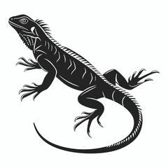 Black Lizard Silhouette Vector Set: Stylized Reptile Clipart in Vintage Tattoo and Wildlife Design Style. Adobe Art and Illustrator.