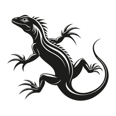 Black Lizard Silhouette Vector Set: Stylized Reptile Clipart in Vintage Tattoo and Wildlife Design Style. Adobe Art and Illustrator.