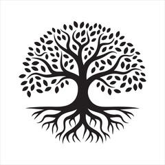 Tree branches with roots black silhouette

