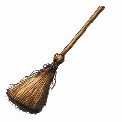 Traditional Handmade Broom with Natural Straw Bristles for Cleaning and Decoration