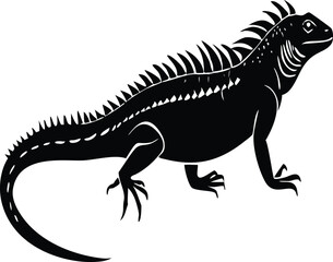 Black Lizard Silhouette Vector Set: Stylized Reptile Clipart in Vintage Tattoo and Wildlife Design Style. Adobe Art and Illustrator.