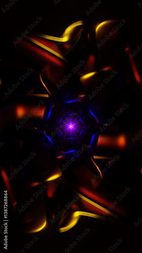 Poster vertical video of glowing fractal patterns evolving in seamless vj motion