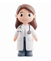 Fototapeta premium Cute Cartoon Doctor Character with Stethoscope in White Coat for Health and Medical Designs
