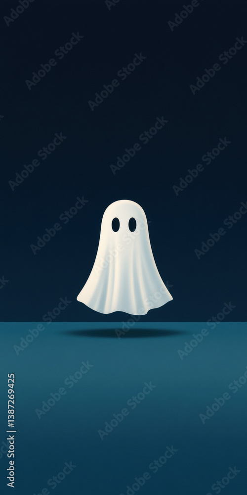 Poster ghost figure on a dark background with subtle shadows.