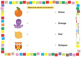 Worksheets for children – kids activity – match words with correct pictures