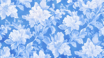 Fototapeta premium beautiful floral pattern featuring light blue flowers on seamless blue background, creating serene and elegant atmosphere