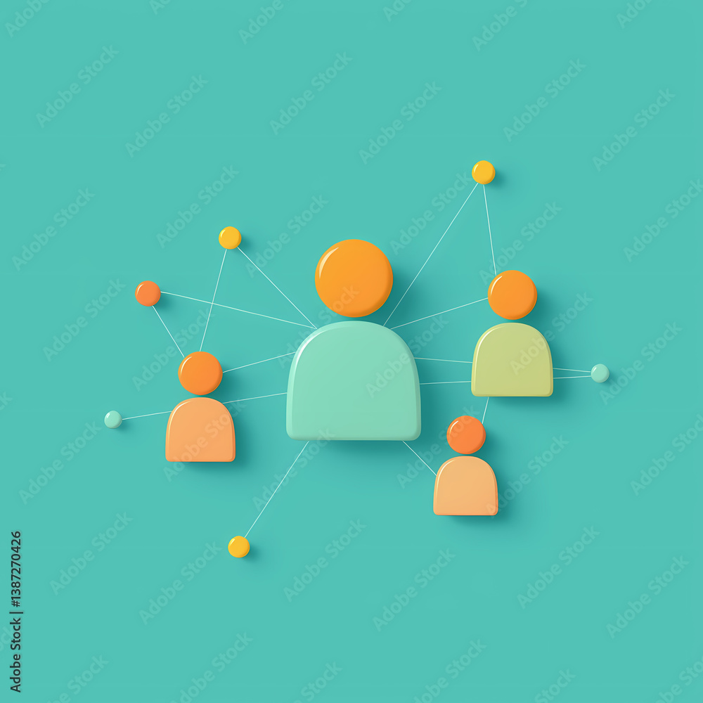 Poster illustration of interconnected individuals representing teamwork and the concept of community networ