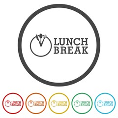 Lunch break icon. Set icons in color circle buttons