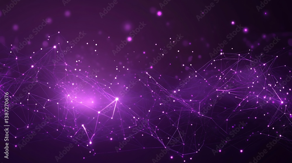 Poster a high-tech network grid with dynamic circuit paths in electric purple, representing data flow acros