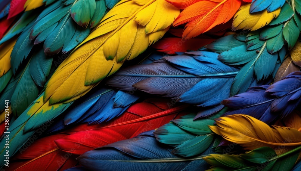 Poster amazon parrot feathers create a texture with the bright and varied colors of amazon parrot feathers,