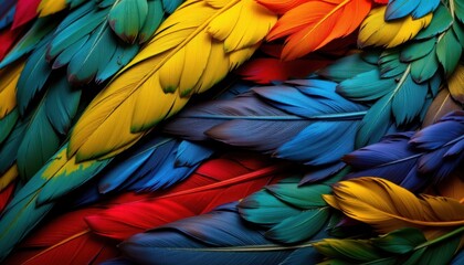 Obraz premium Amazon Parrot Feathers Create a texture with the bright and varied colors of Amazon parrot feathers, showcasing their vivid patterns.