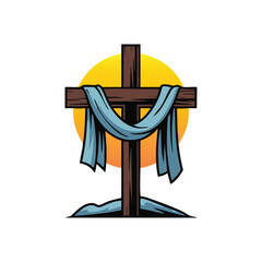 Cross with Draped Cloth Simple vector cross with clean cloth draped Optional sunrise behind for extra effect