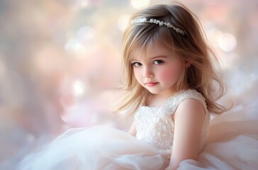 A dreamy portrait of a little girl in a princess dress,