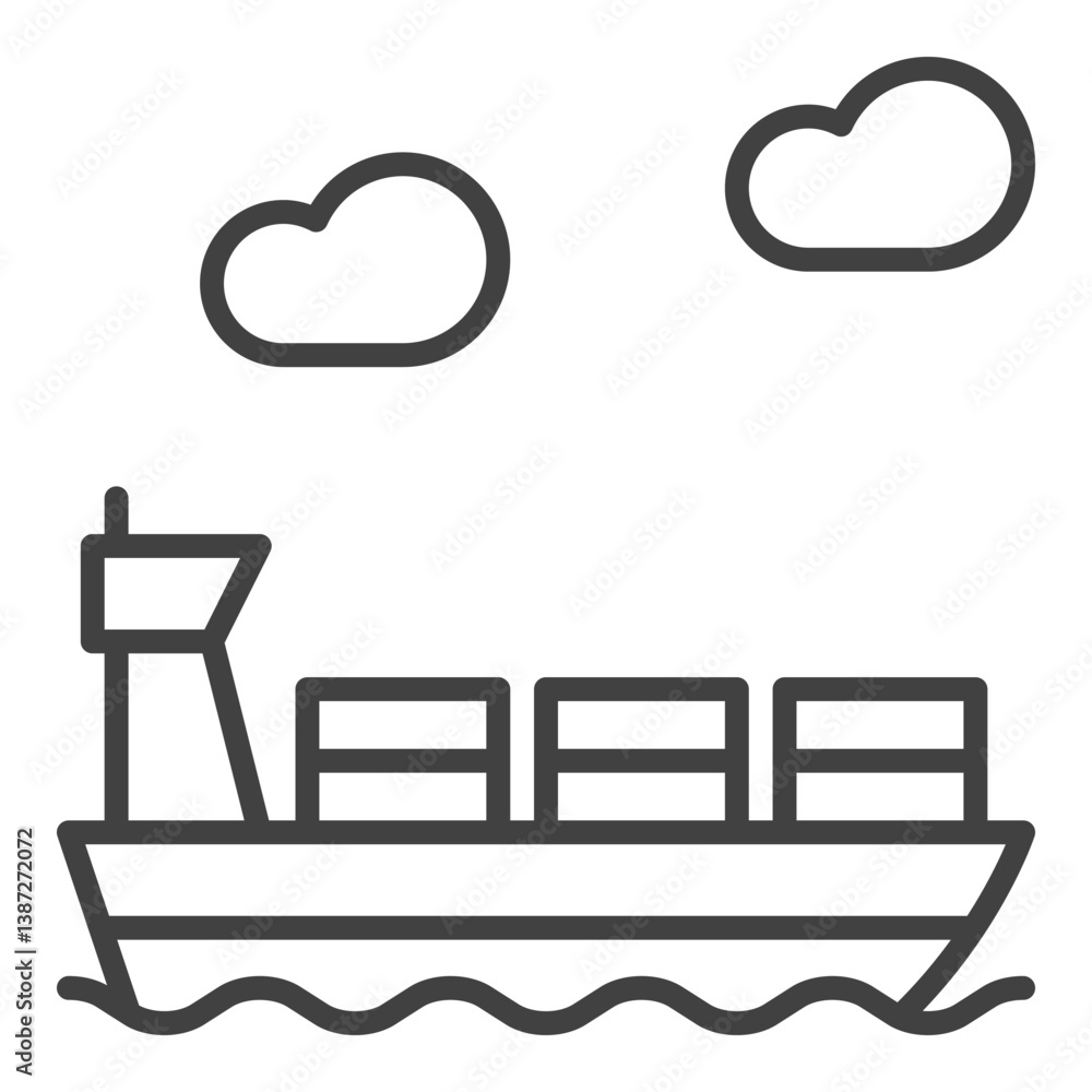 Poster ship with containers vector icon or sign in line style