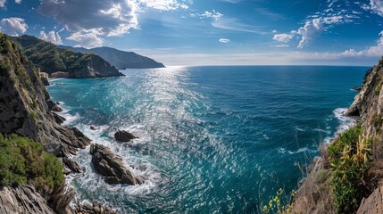Dramatic sea cliffs with lush green landscape and ocean view at cliffs of moher in county clare, ireland