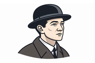 Vintage Gentleman Portrait in Bowler Hat Showcasing Classic Fashion and Timeless Style